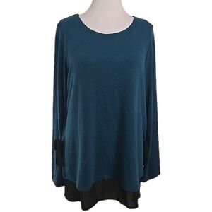 Karen Kane Teal Green Layered Chiffon Knit Sweater Top Size XL